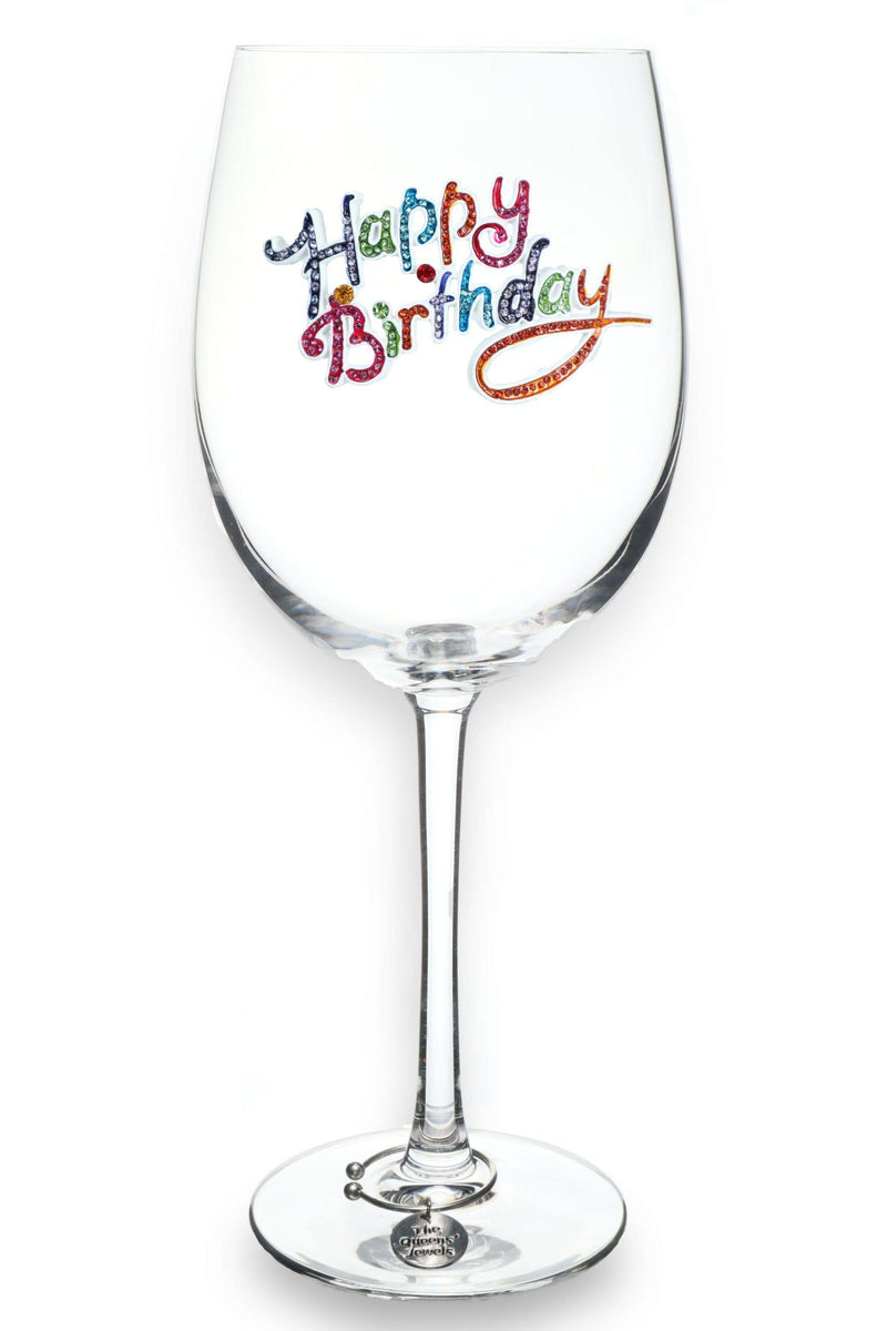 Happy Birthday Jeweled Stemmed Wine Glass