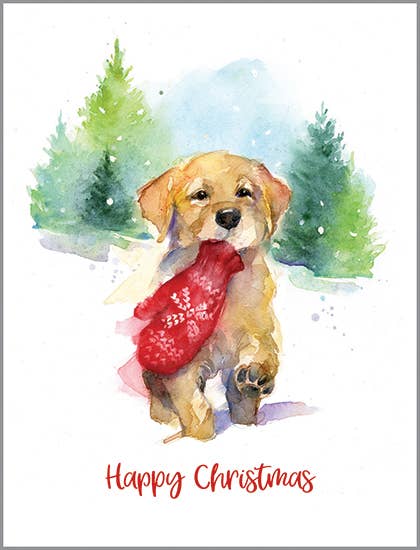 Christmas Greeting Card - Mitten Puppy