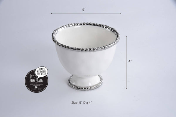 Small Footed Bowl - White & Silver