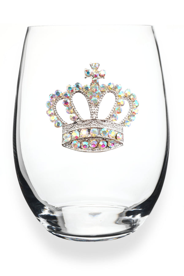 Aurora Borealis Crown Jeweled Stemless Wine Glass