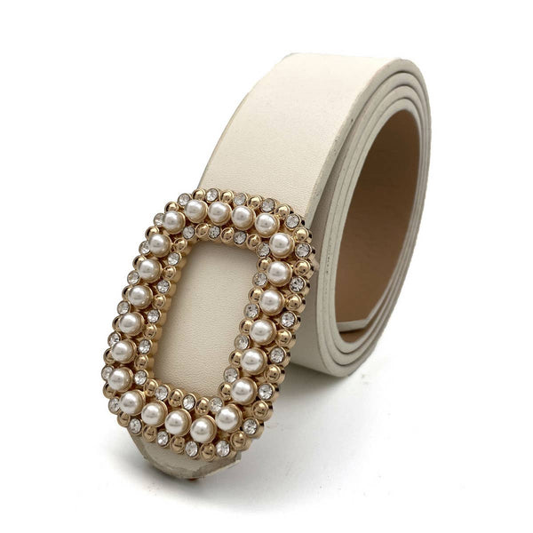 Off White Pearl & Crystal Belt