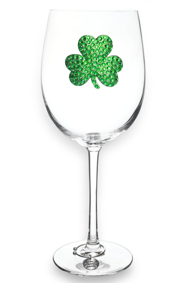 St. Patrick's Day - Shamrock Jeweled Stemmed Wine Glass