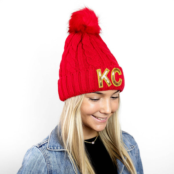 KC Bling Beanie: Red with Gold KC