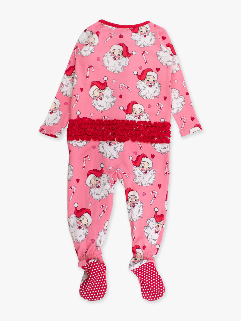 Baby Girls Pink Santa Joy Modal Blend Footed Ruffle One Piece Pajama
