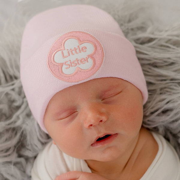 PINK LITTLE SISTER Newborn Hospital Hat