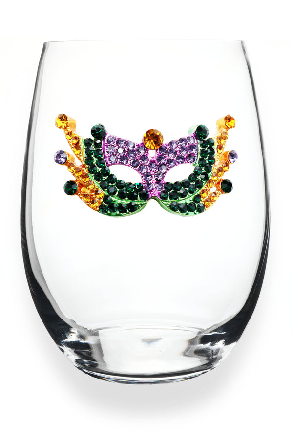 Mardi Gras Mask Jeweled Stemless Wine Glass