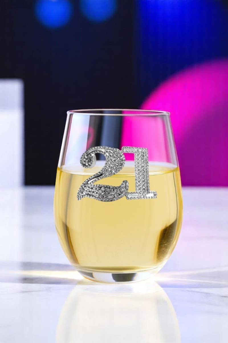 21st Birthday Jeweled Stemless Wine Glass
