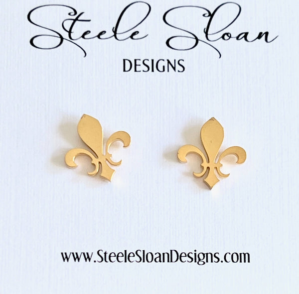 Fleur De Lis Gold Stud Earrings