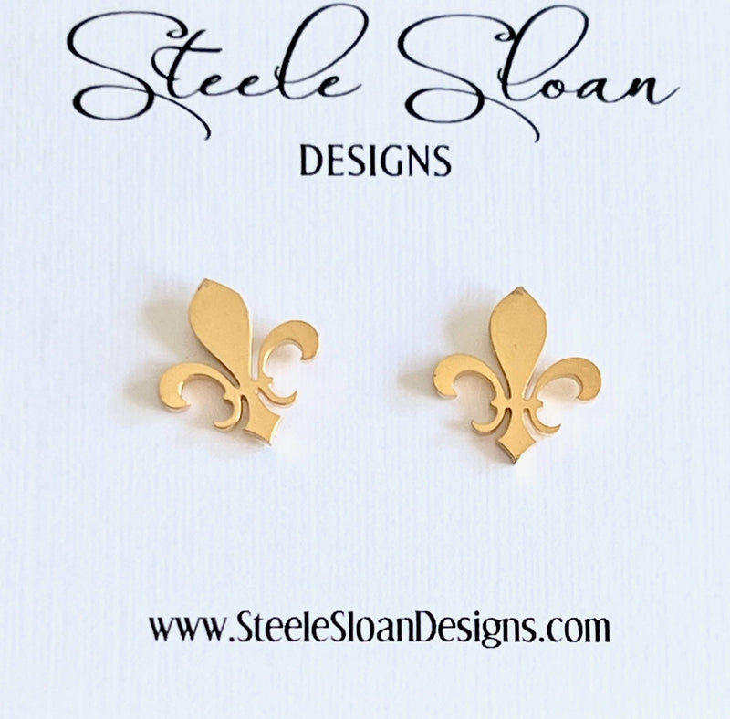 Fleur De Lis Gold Stud Earrings
