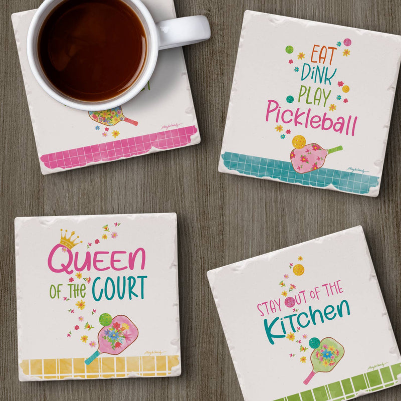 "Pickleball" 4 Pack Assorted Image Coaster Set