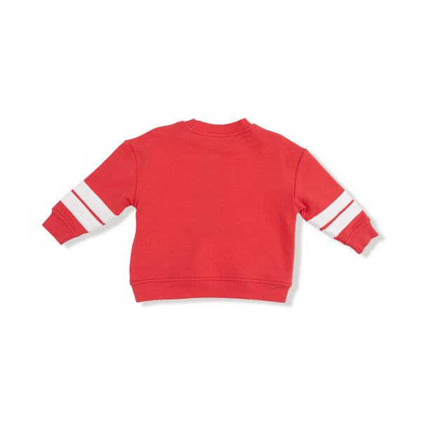 French Terry Sport - Varsity - Red Cozy Drop Sleeve Sweatshirt with Varsity Stripes