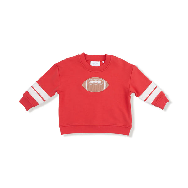 French Terry Sport - Varsity - Red Cozy Drop Sleeve Sweatshirt with Varsity Stripes