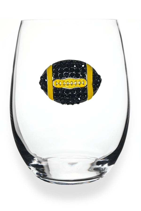 Football Jeweled Glassware - Stemless - Black and Yellow