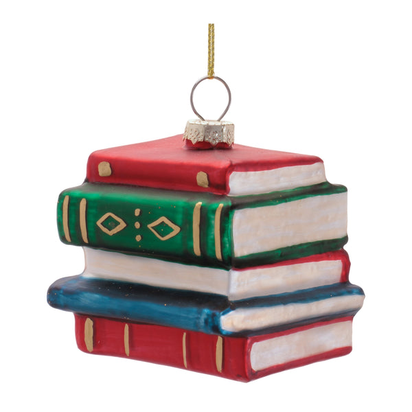 Stack of Books Ornament 2.5" H Glass