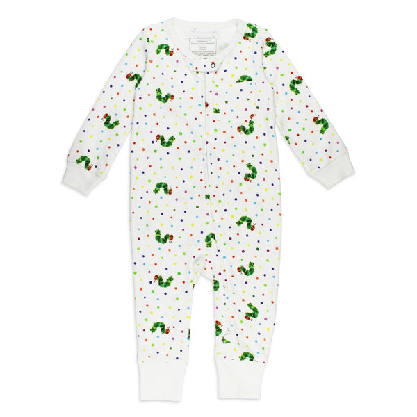 Organic Footless 2-Way Zipper Romper in Caterpillar
