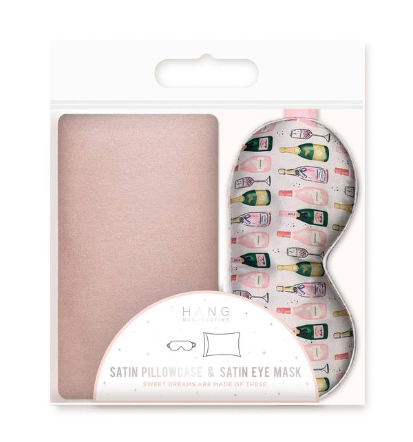 Champagne Satin Eyemask & Blush Satin Pillowcase Gift Set