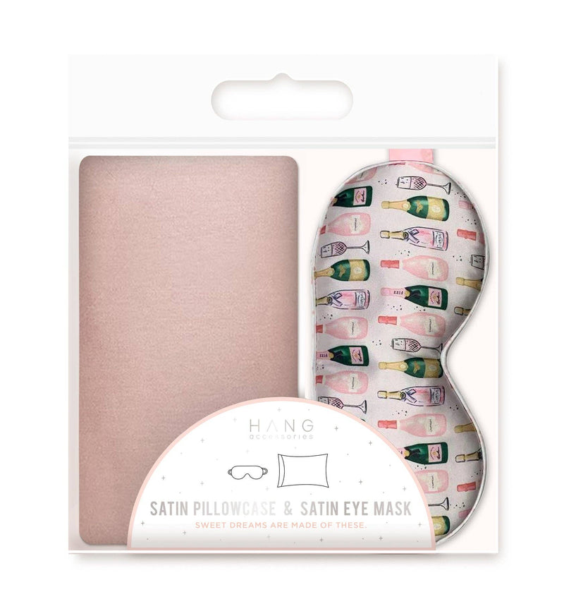 Champagne Satin Eyemask & Blush Satin Pillowcase Gift Set