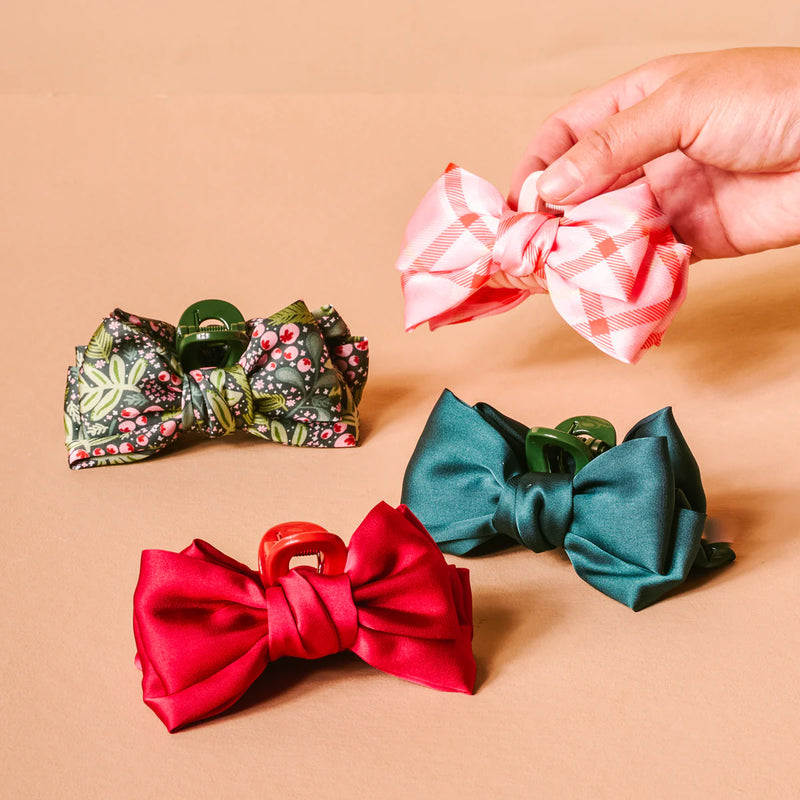 Jolly Sprig Green Mini Satin Bow Claw Clip