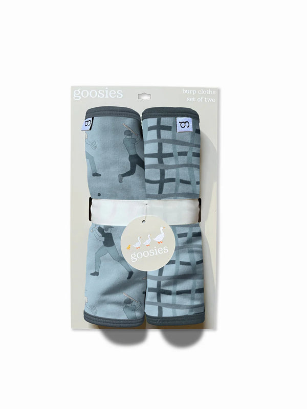 Set of Two Burp Cloths -  Baseball/Blue Wavy Print