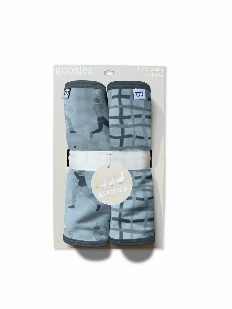 Set of Two Burp Cloths -  Baseball/Blue Wavy Print
