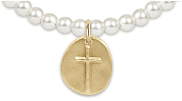 Classic Pearl 4mm Bead Bracelet - Inspire Large Gold Charm
