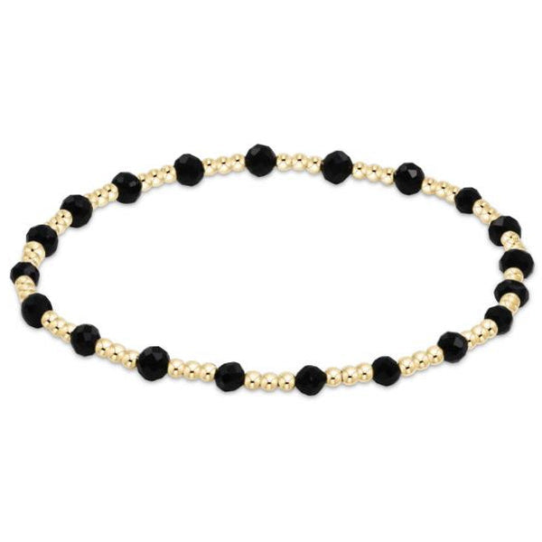 Extends Gemstone Gold Sincerity Pattern 3mm Bead Bracelet - Faceted Onyx