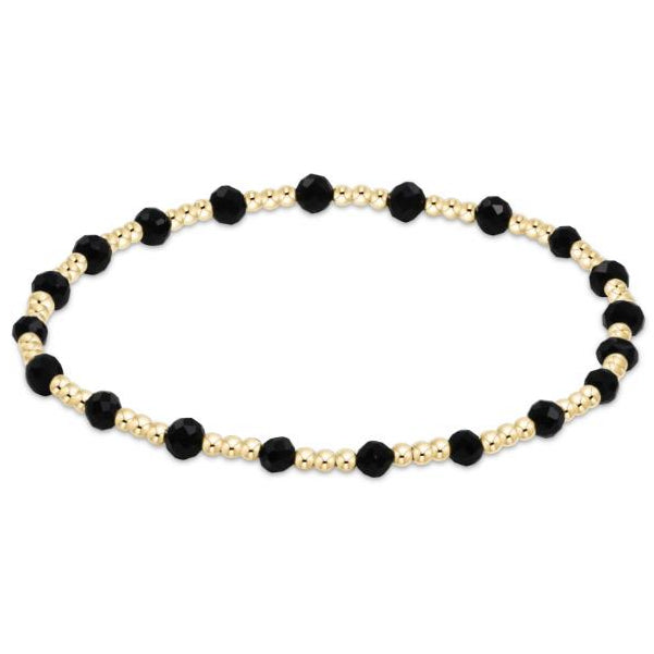 Extends Gemstone Gold Sincerity Pattern 3mm Bead Bracelet - Faceted Onyx
