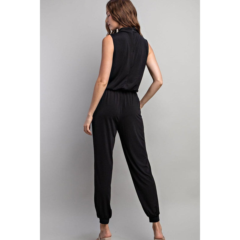 Black Sleeveless Mock Neck Jumpsuit