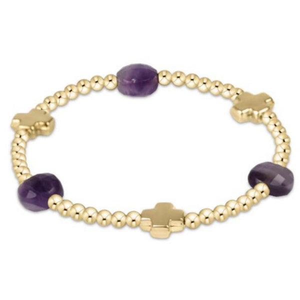 Signature Cross Admire Gold Pattern 3mm Bead Bracelet - Amethyst