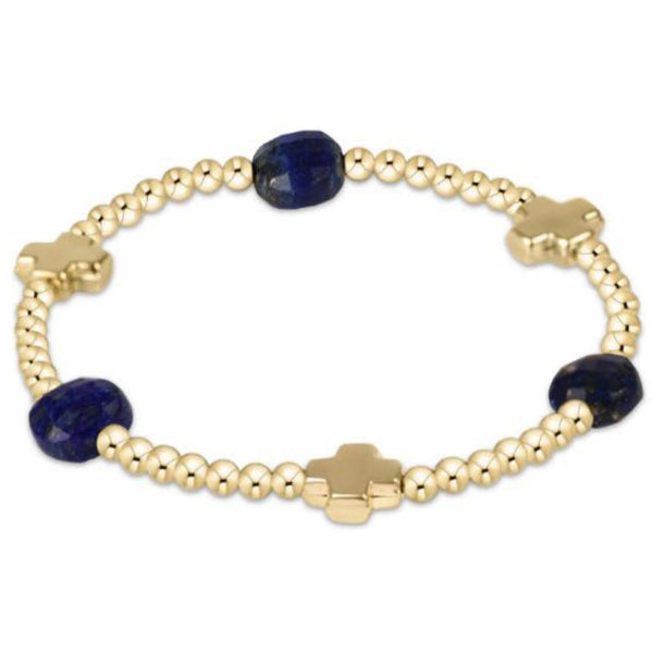 Signature Cross Admire Gold Pattern 3mm Bead Bracelet - Lapis