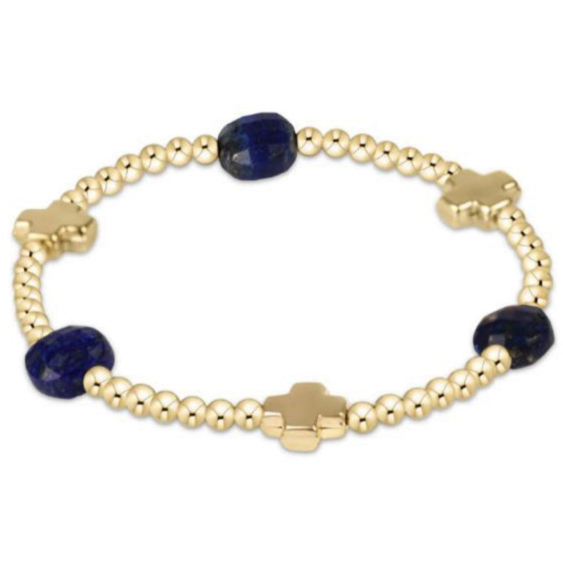 Signature Cross Admire Gold Pattern 3mm Bead Bracelet - Lapis