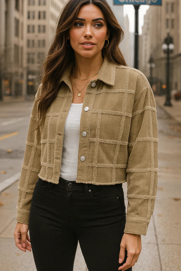 Olive Corduroy Crop Raw Edge Jacket