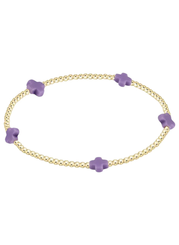 Egirl Signature Cross Small Gold Pattern 2mm Bead Bracelet - Purple