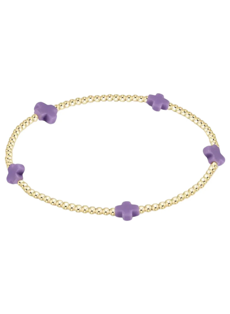 Egirl Signature Cross Small Gold Pattern 2mm Bead Bracelet - Purple