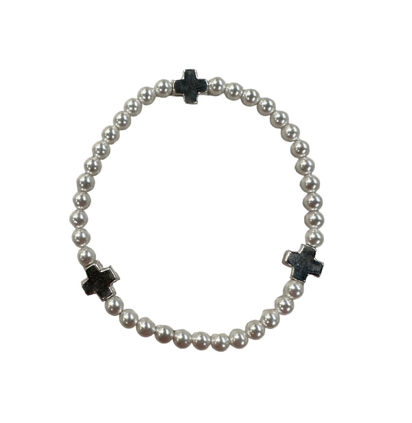 Signature Cross Pearl Pattern 4mm Bead Bracelet - Sterling