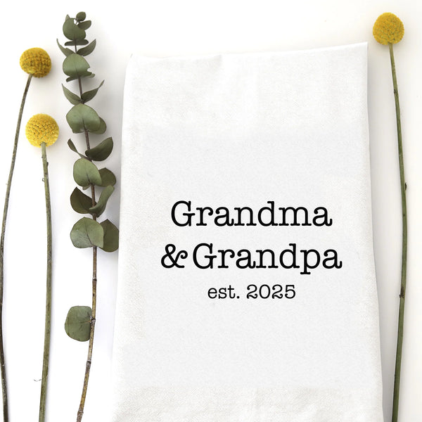 Grandma & Grandpa Est. 2025 Tea Towel