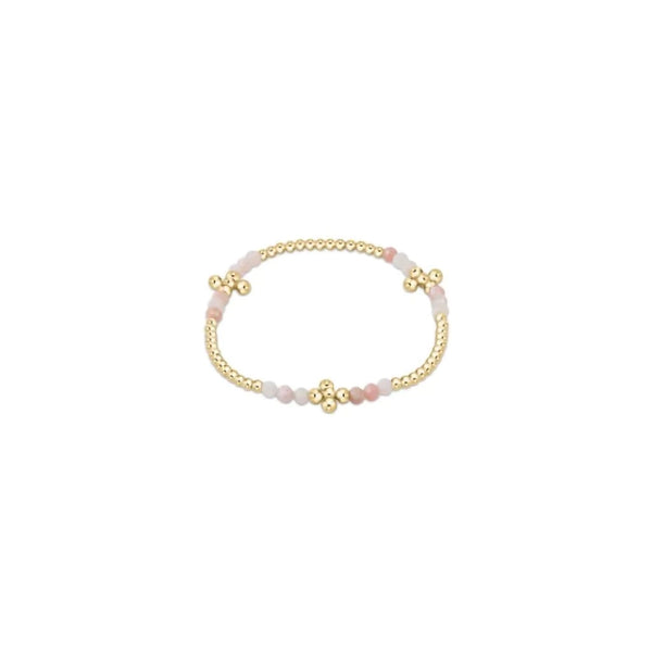 Signature Cross Gold Bliss Pattern 2.5mm Bead Bracelet-Pink Opal