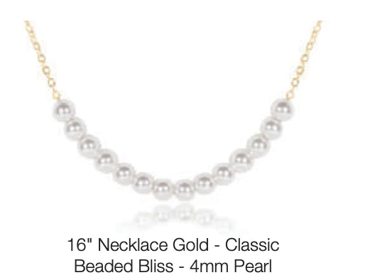 Classic Beaded Bliss Gold 16” Necklace 4mm Pearl