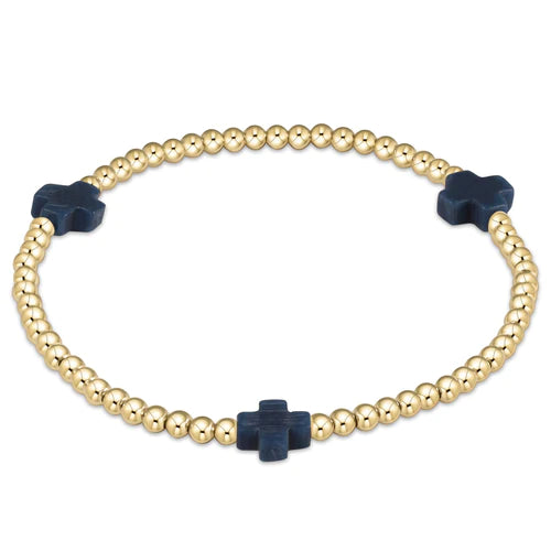 Signature Cross Gold Pattern 3mm Bead Bracelet Navy