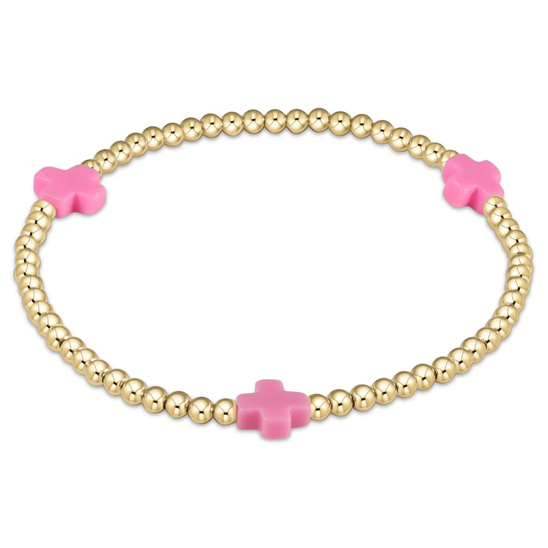 Signature Cross Gold Pattern 3mm Bead Bracelet Bright Pink