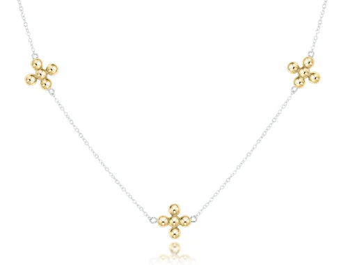 15” Choker Simplicity Chain Sterling Mixed Metal Classic Beaded Signature Cross Gold