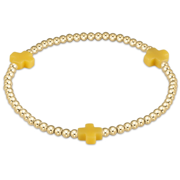 Signature Cross Gold Pattern 3mm Bead Bracelet Canary