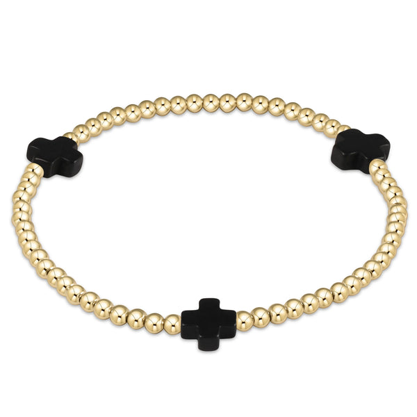 Extends Onyx Signature Cross Gold Pattern 3mm Bead Bracelet