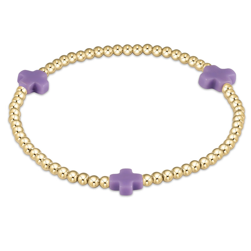 Signature Cross Gold Pattern 3mm Bead Bracelet Purple