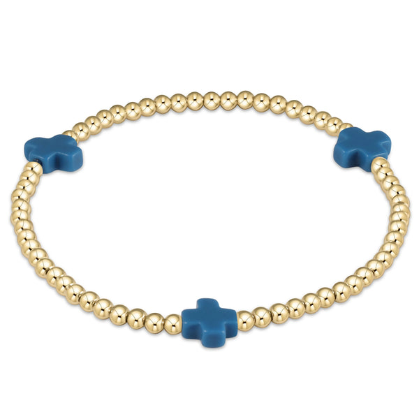 Signature Cross Gold Pattern 3mm Bead Bracelet Cobalt