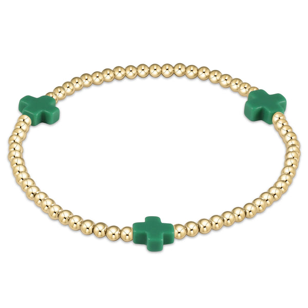 Signature Cross Gold Pattern 3mm Bead Bracelet Emerald