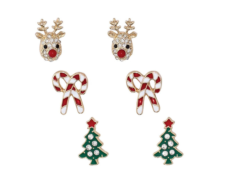 Rudolph Tree Candy Cane Earring Trio