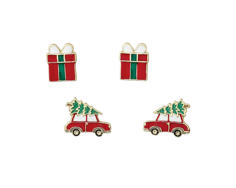 Presents and Car with Trees Duo Earring Set