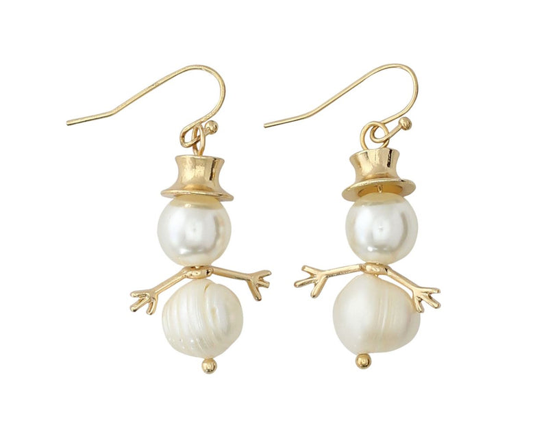 Gold Pearl Snowmen Earrings