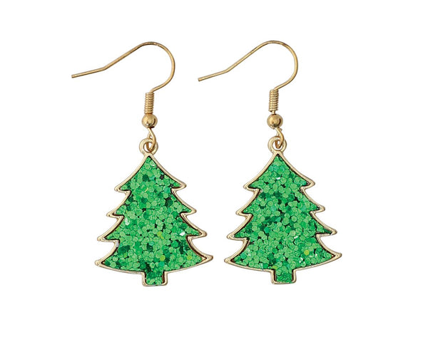 Green Sequin Tree Earrings